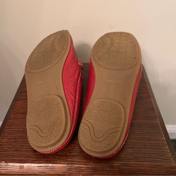 Coach Red Pebbled Leather Silver Logo Loafer Mules - Picture 6 of 6